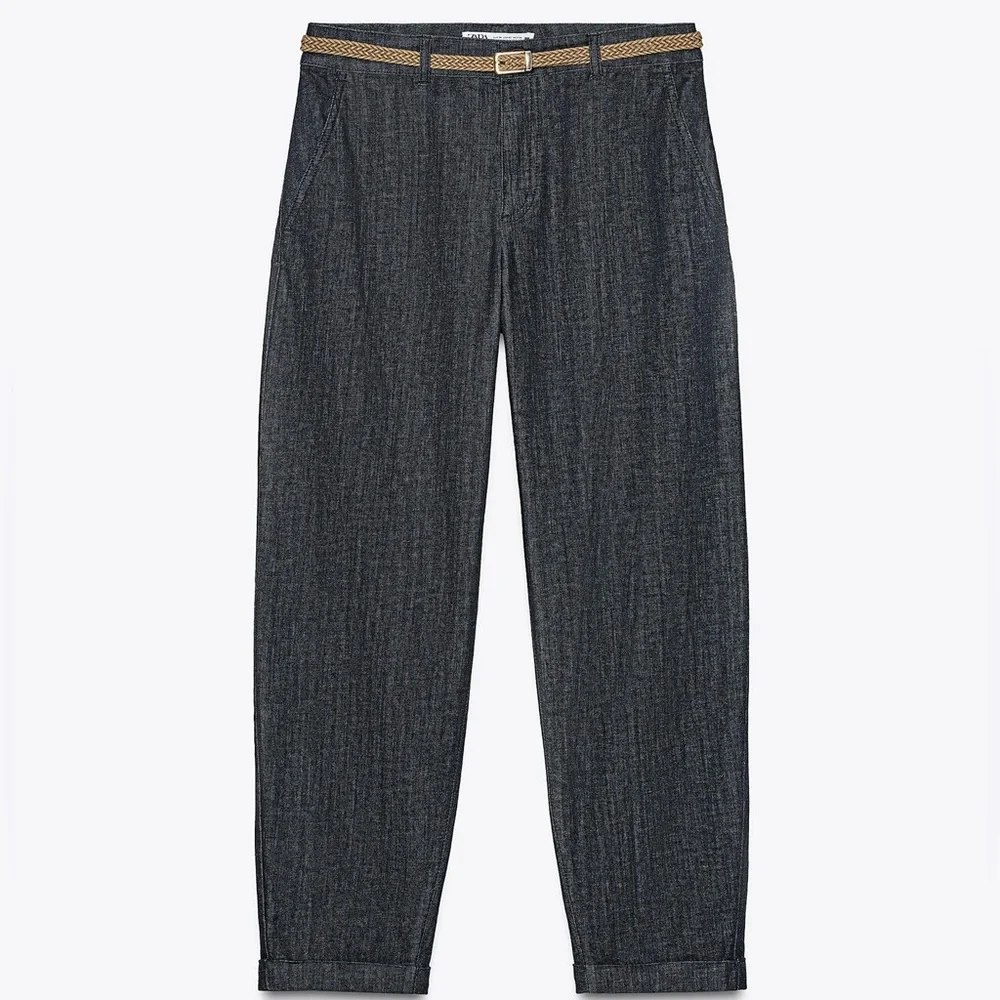 Zara Z1975 Braided‎ Belt Chino Denim Pants Size US 14 NWT